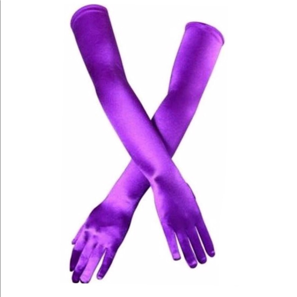 Long purple satin gloves new